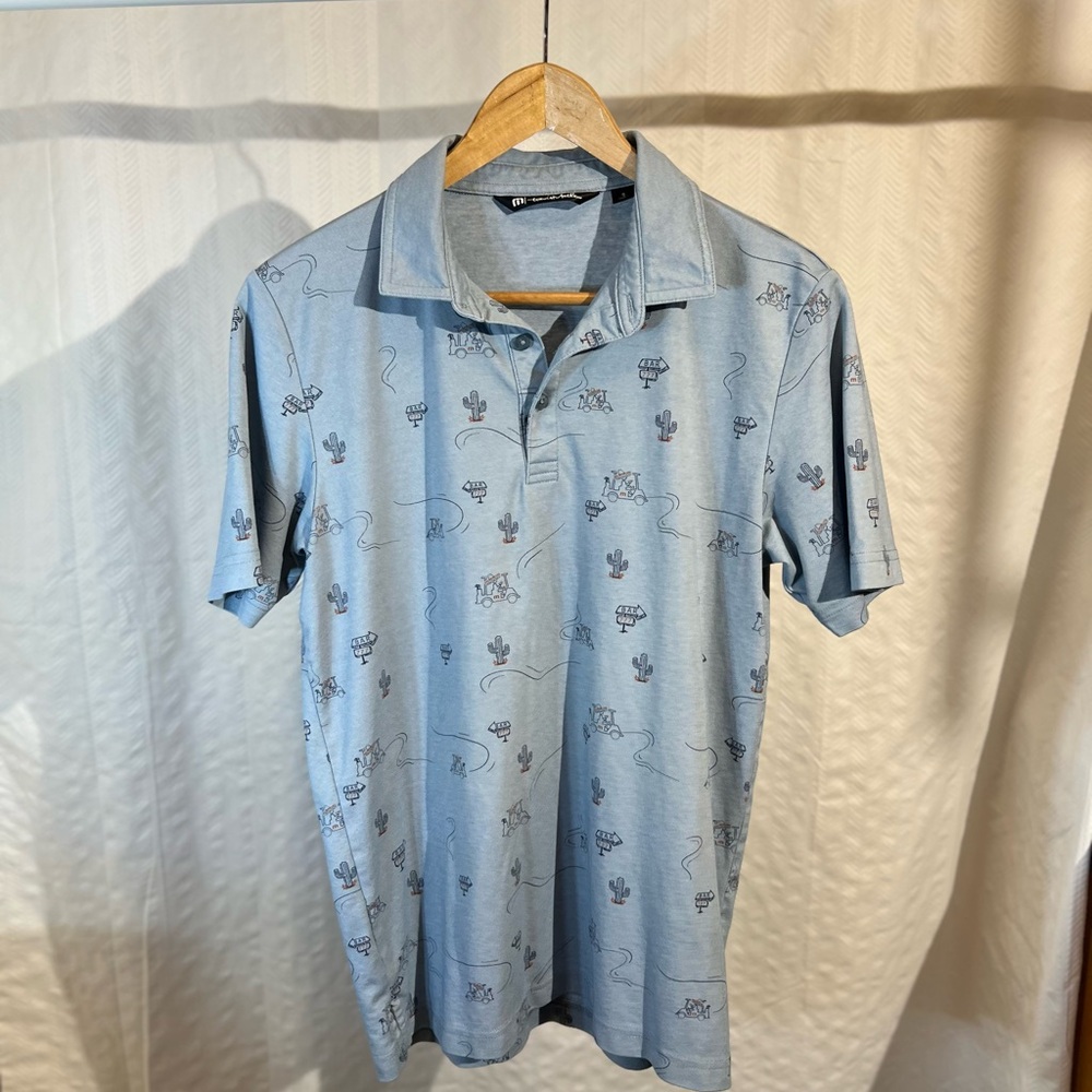 Travis Mathew Light Gray Polo with Cactus Pattern